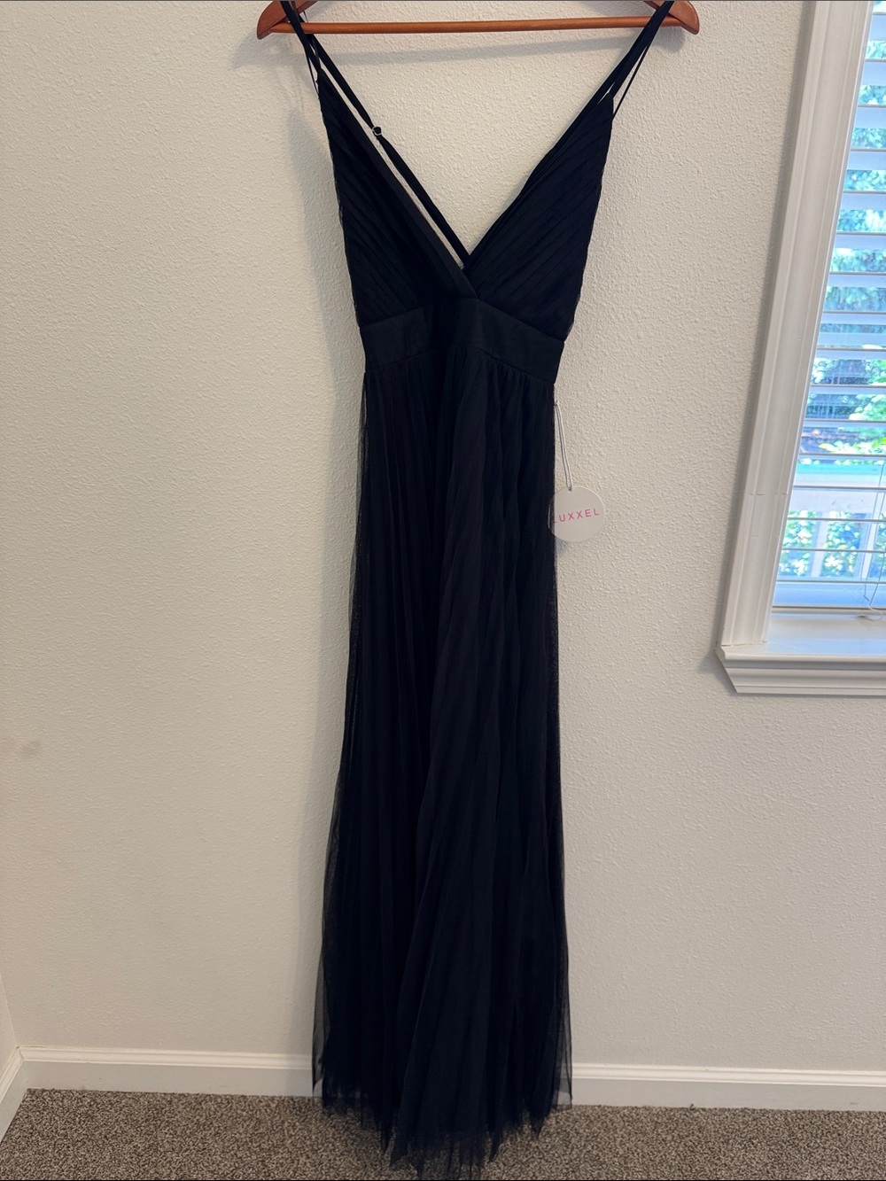 Luxxel Black V-Neck Maxi Tulle Gown